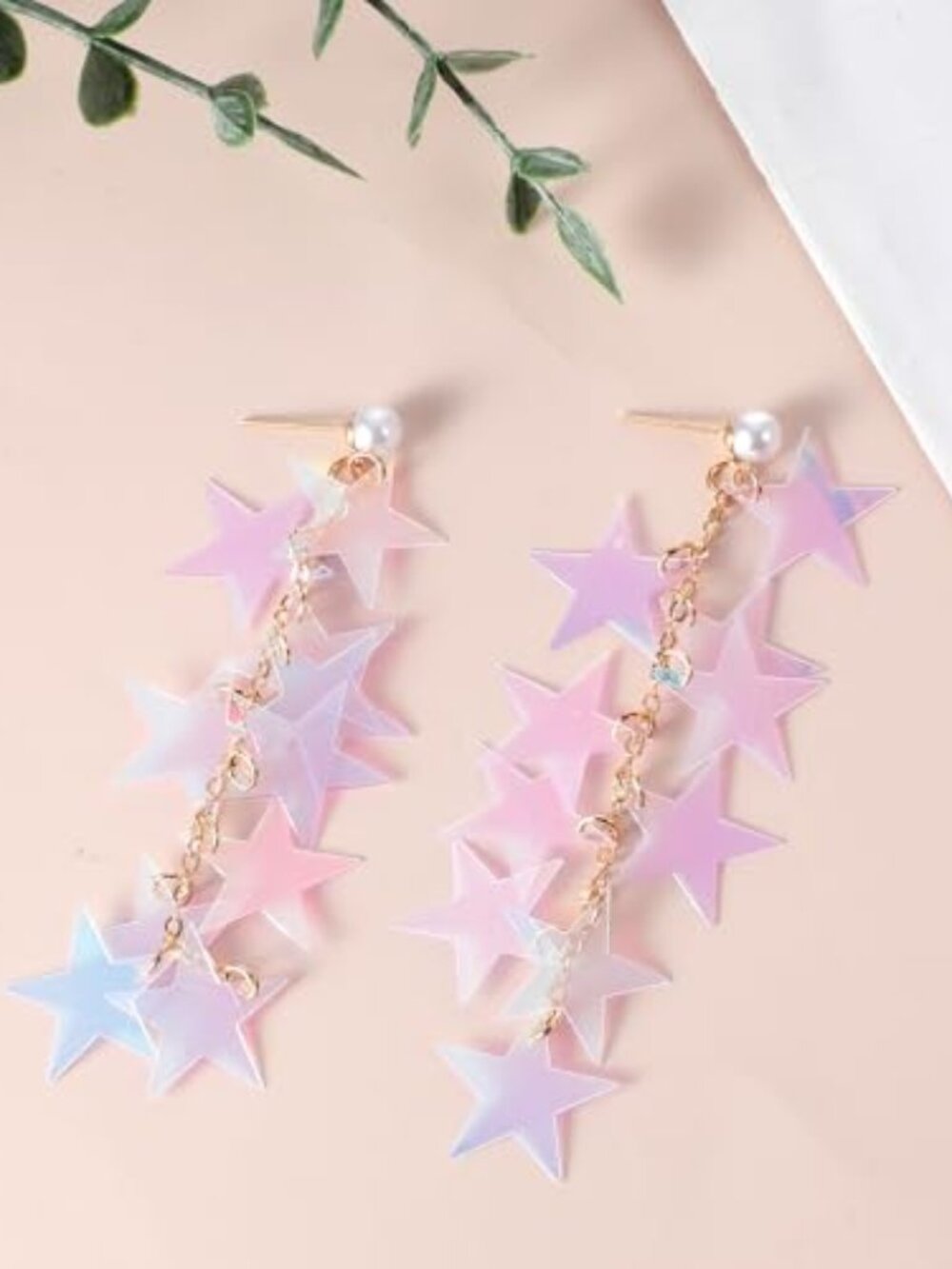 New - Star Earrings Dangle, Iridescent Earrings for Women Accessory Neon Long